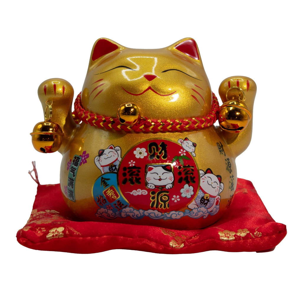 Gold Money Cat on Cushion Ceramic Bank