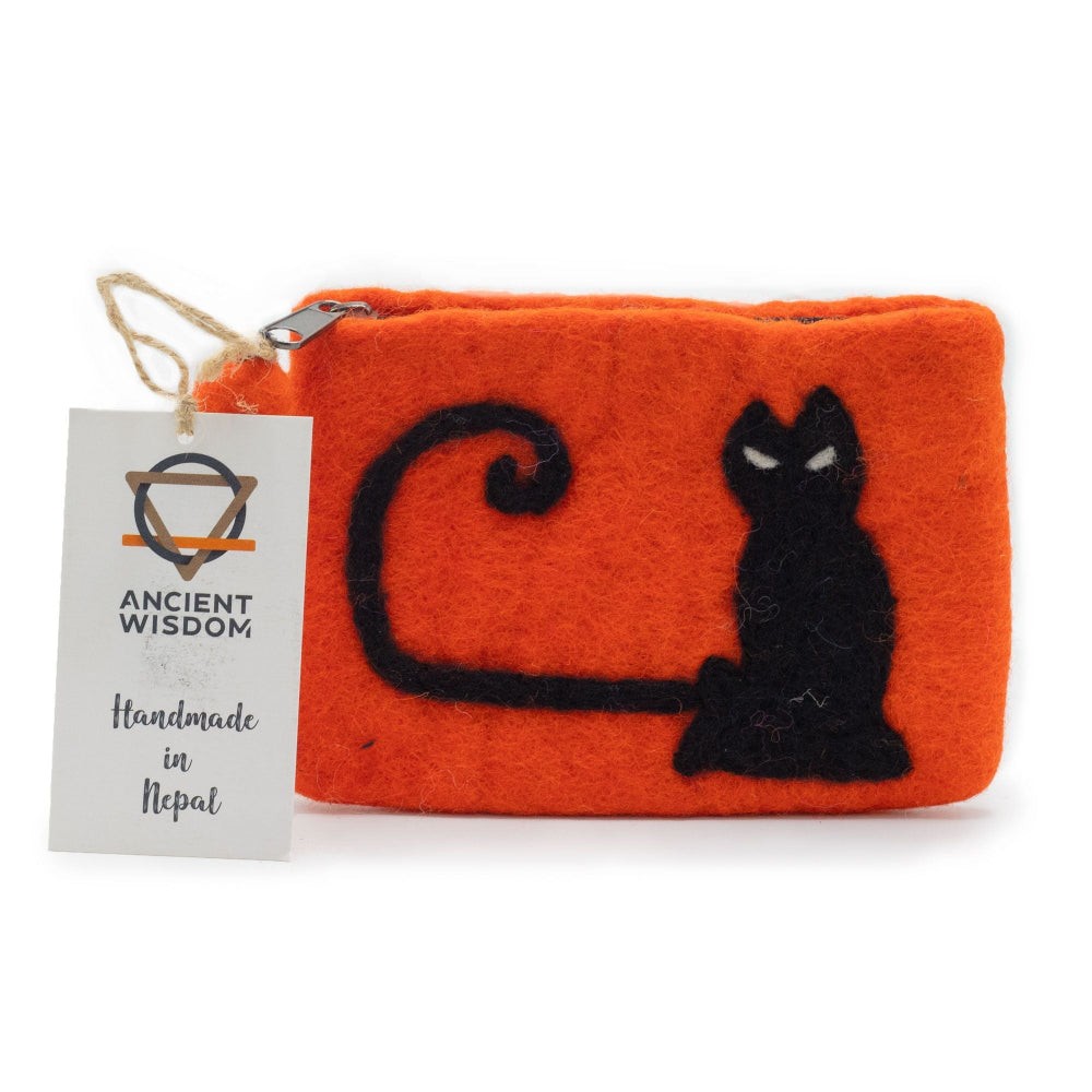 Cat Face Natural Felt Zipper Pouch (asst)