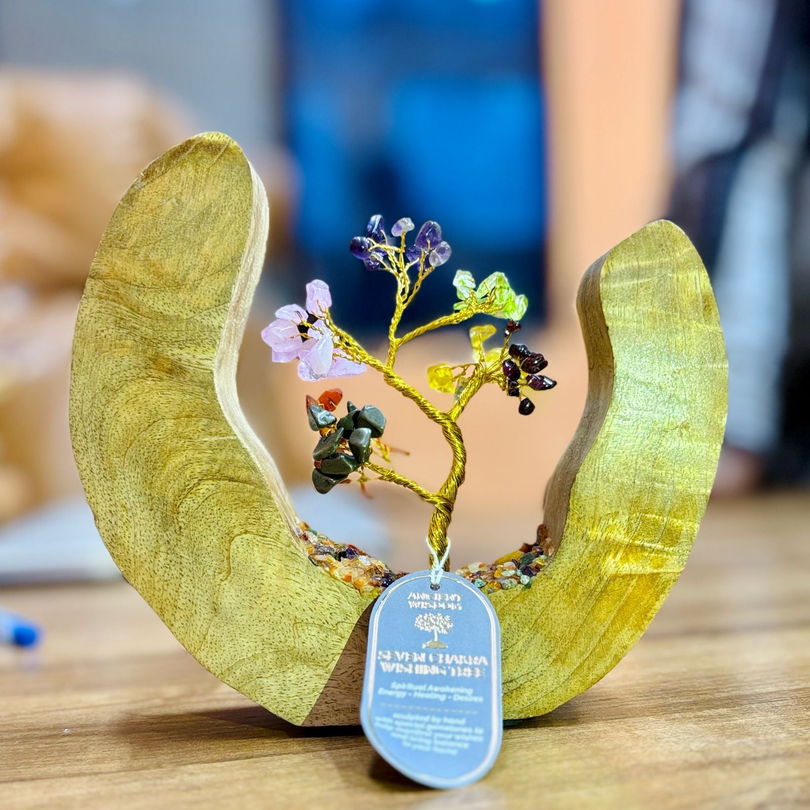 Seven Chakra Gemstone Tree Garden Mango Wood Open Ring