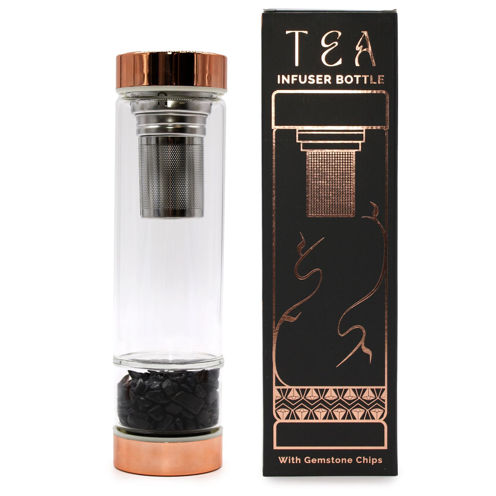Onyx Rose Gold Crystal Glass Tea Infuser Bottle