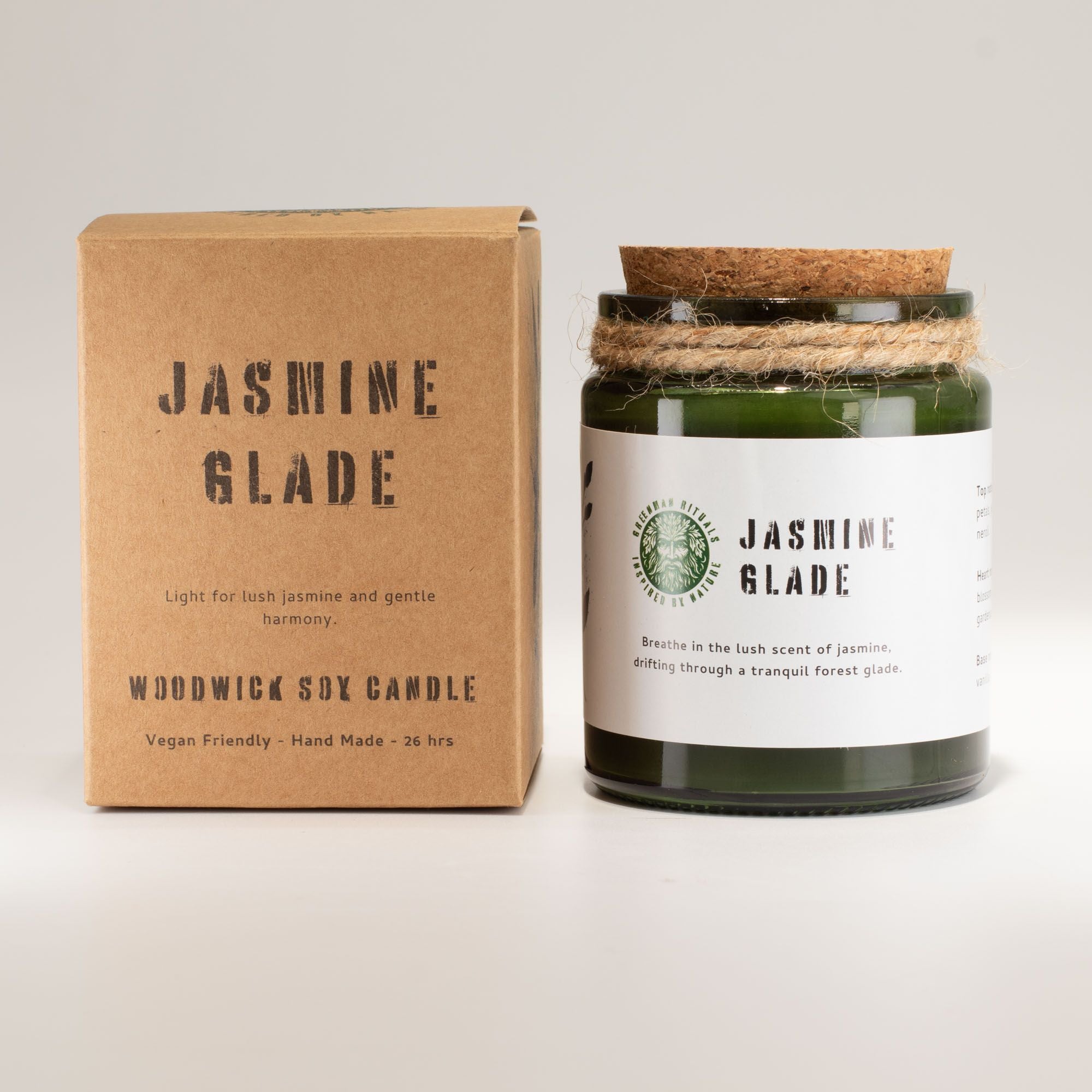 Woodwick Jasmine Glade candle and packaging on a white background