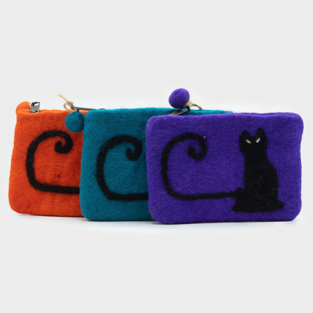 Cat Face Natural Felt Zipper Pouch (asst)