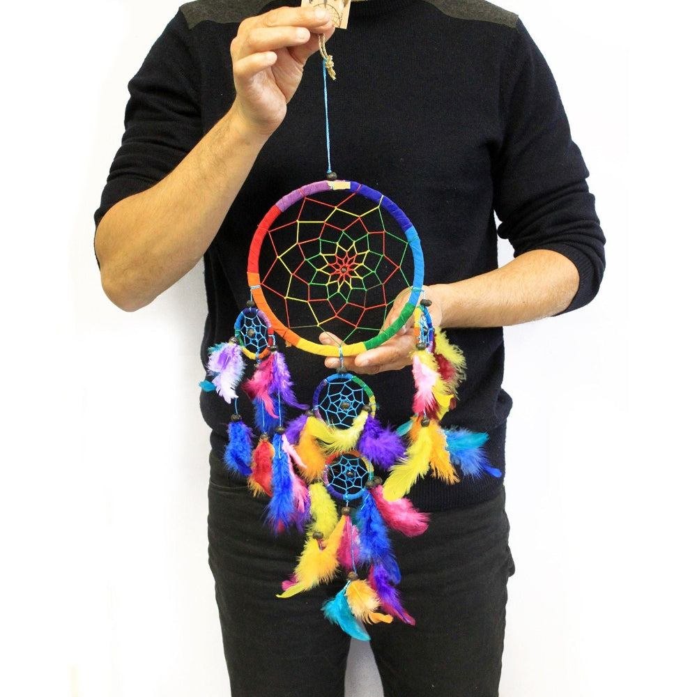 Rainbow Large Round  Bali Dreamcatcher