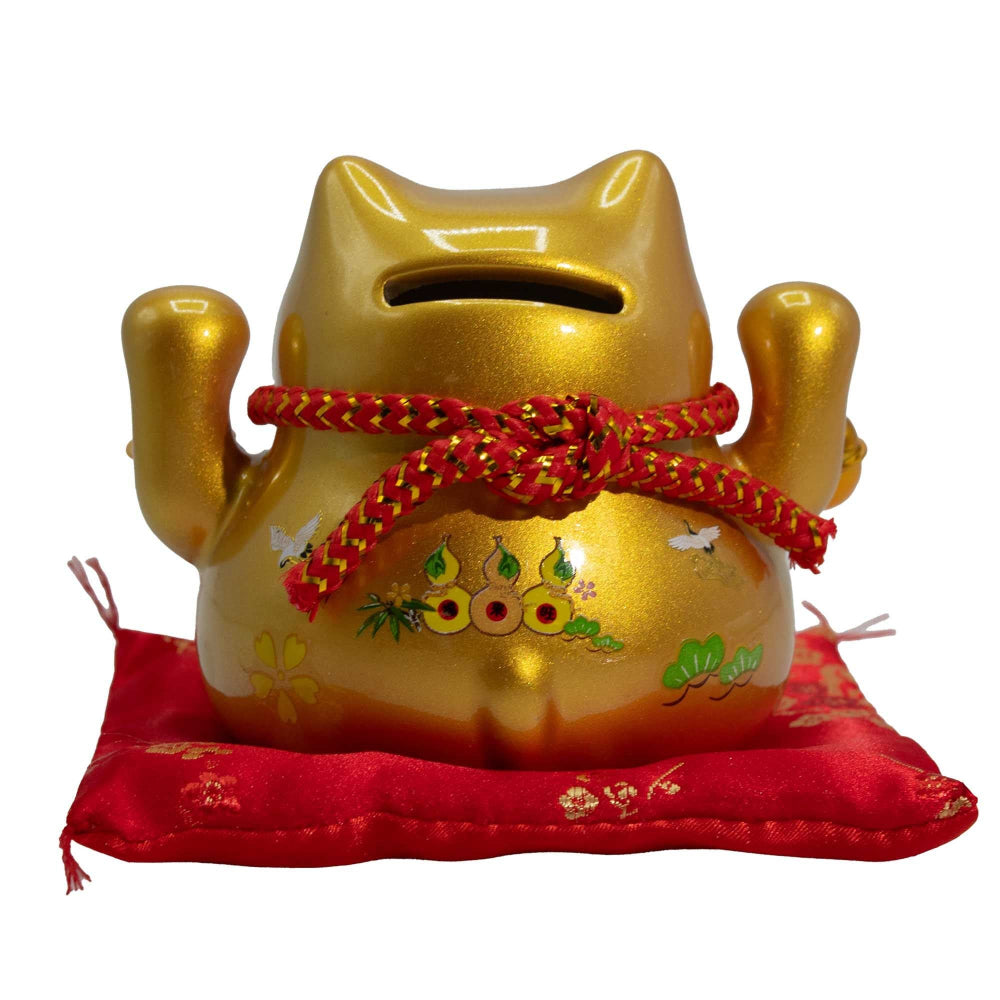 Gold Money Cat on Cushion Ceramic Bank