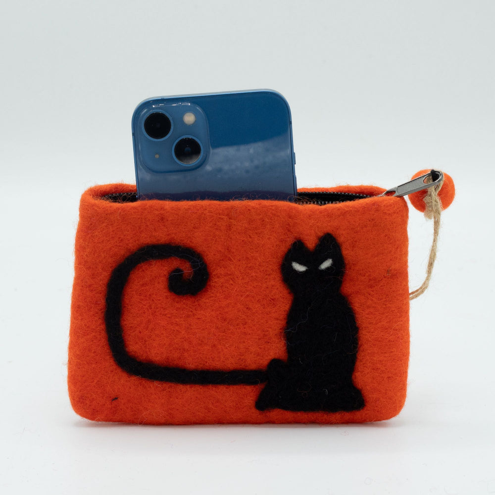Cat Face Natural Felt Zipper Pouch (asst)