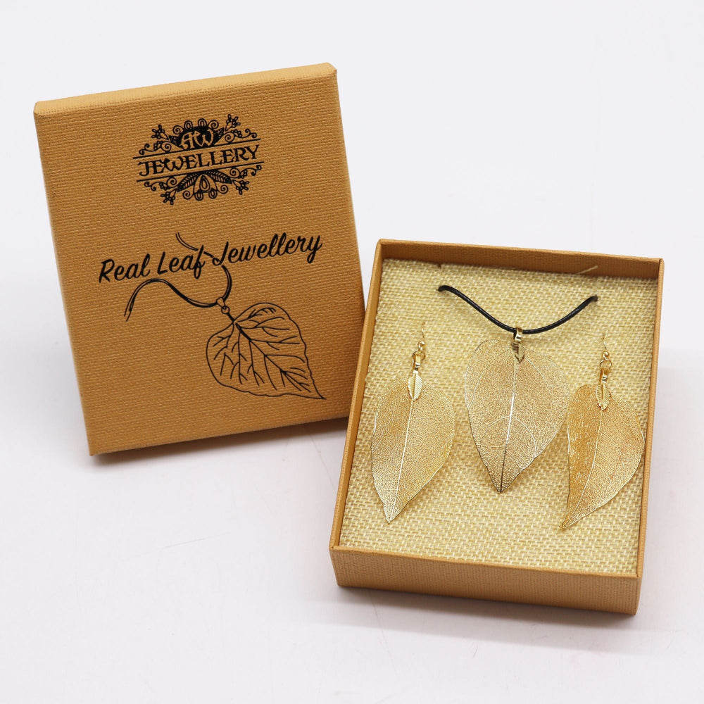 Bravery Leaf Gold Necklace & Earring Set