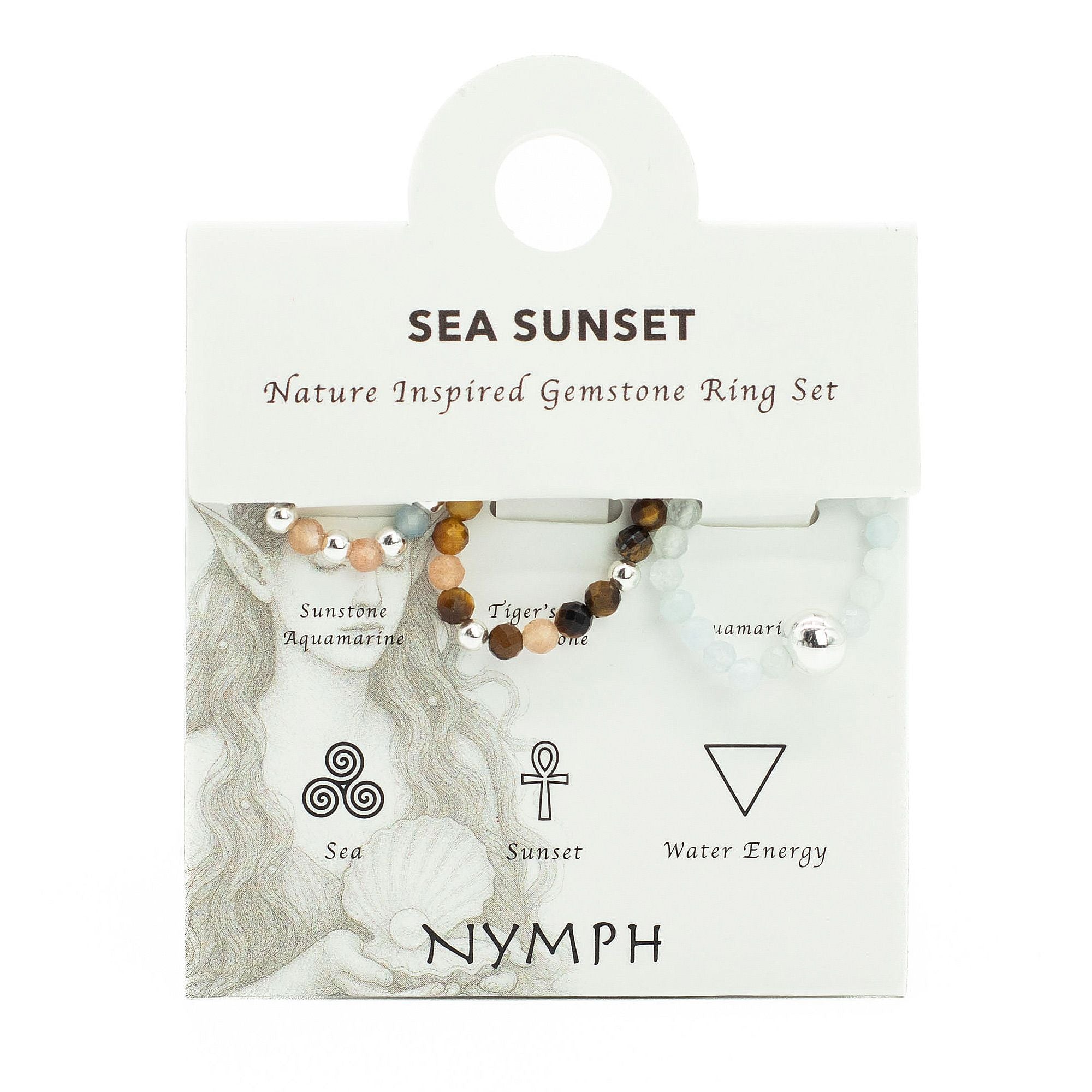 Sea Sunset Nymph Spirit Gemstone Ring Set