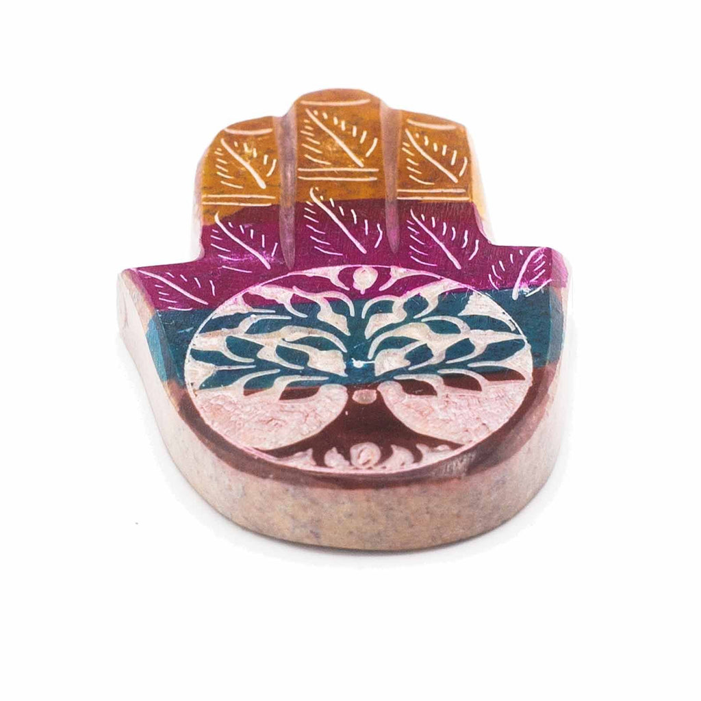 Tree of Life Soapstone Hamsa Incense Holder
