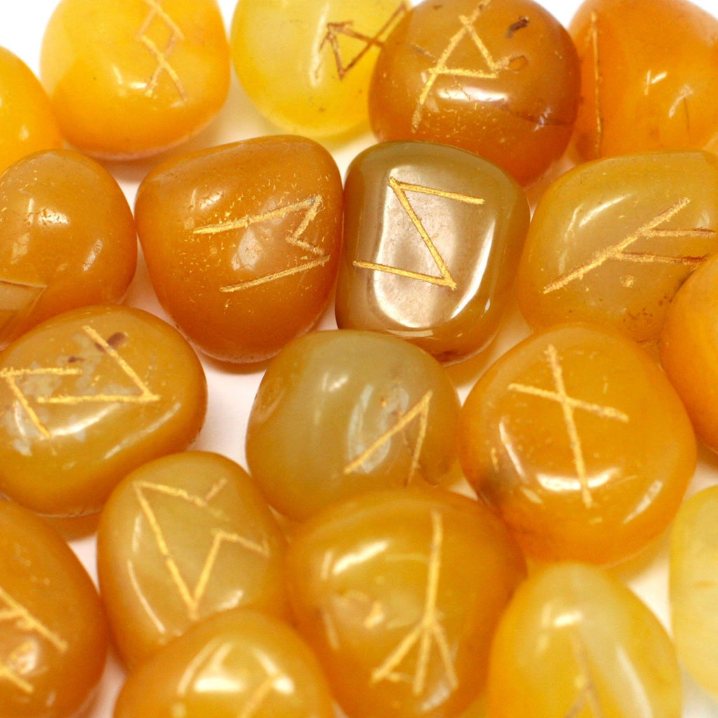 Yellow Onyx Runes Stone Set in Pouch
