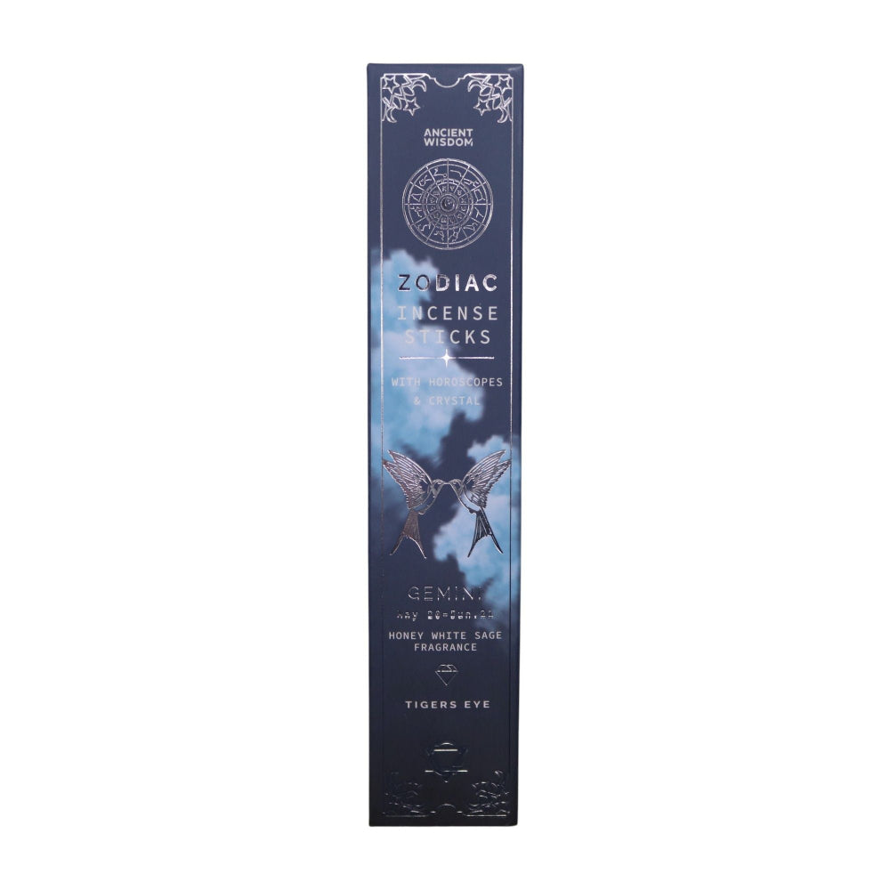 Gemini Zodiac Incense Gift Set - Honey White Sage & Tiger Eye Crystal