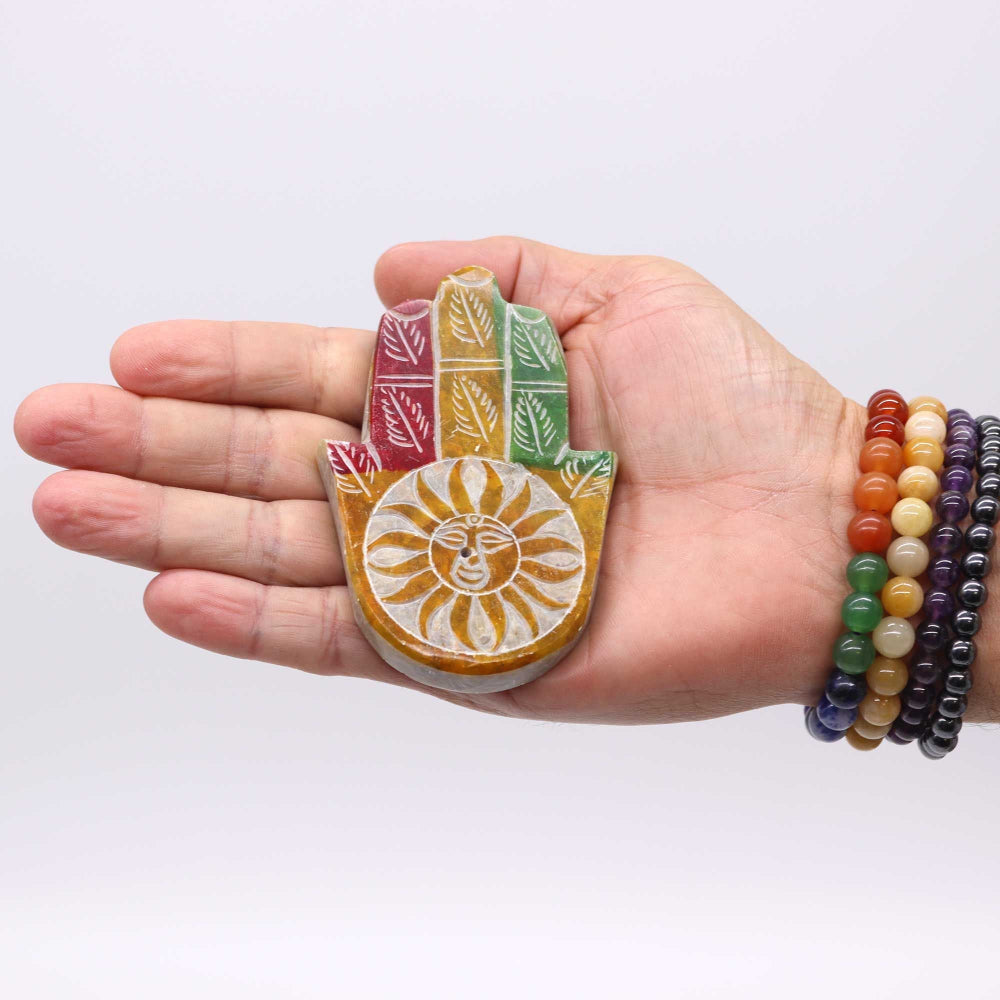 Sun Face Soapstone Hamsa Incense Holder