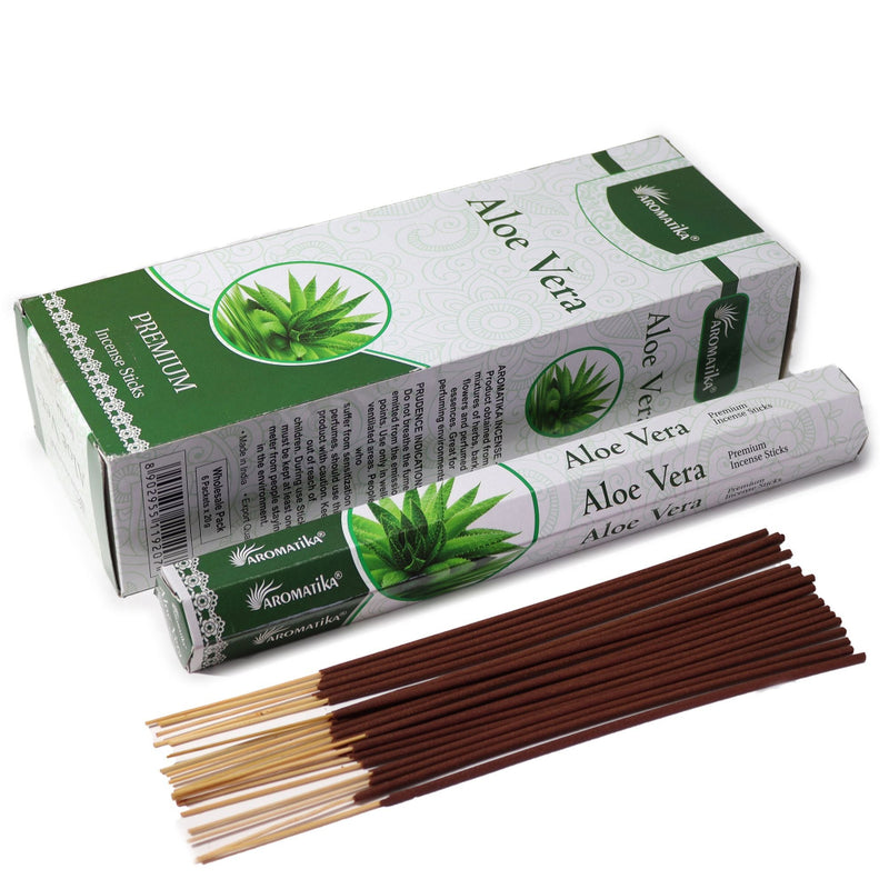Aloe Vera incense sticks with packaging on a white background