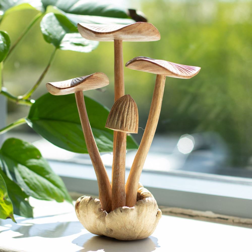 Handmade Parasite Wood Carving — Mushroom Cluster