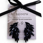 Angel Wing Jet Black Vintage Glass Earrings