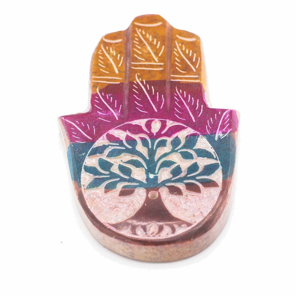 Tree of Life Soapstone Hamsa Incense Holder
