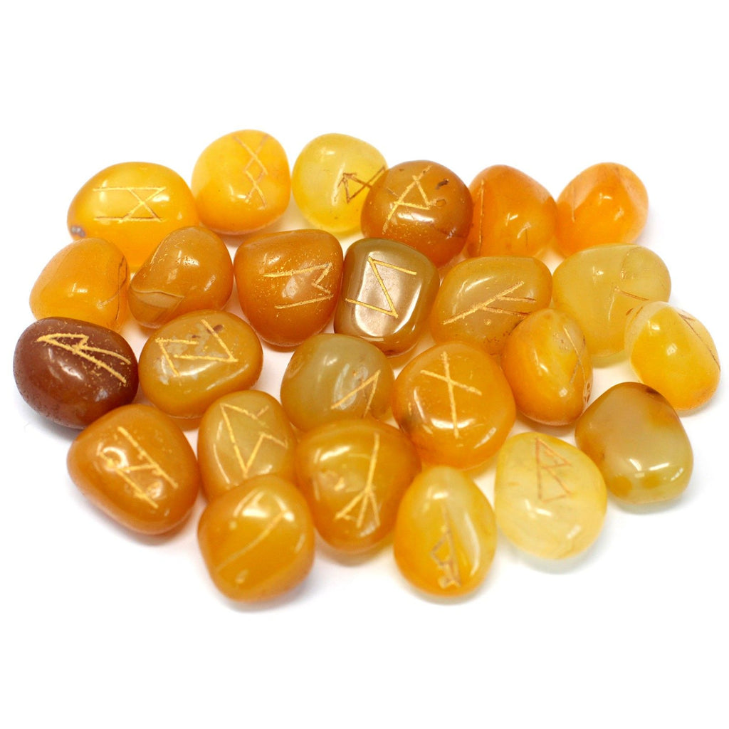 Yellow Onyx Runes Stone Set in Pouch