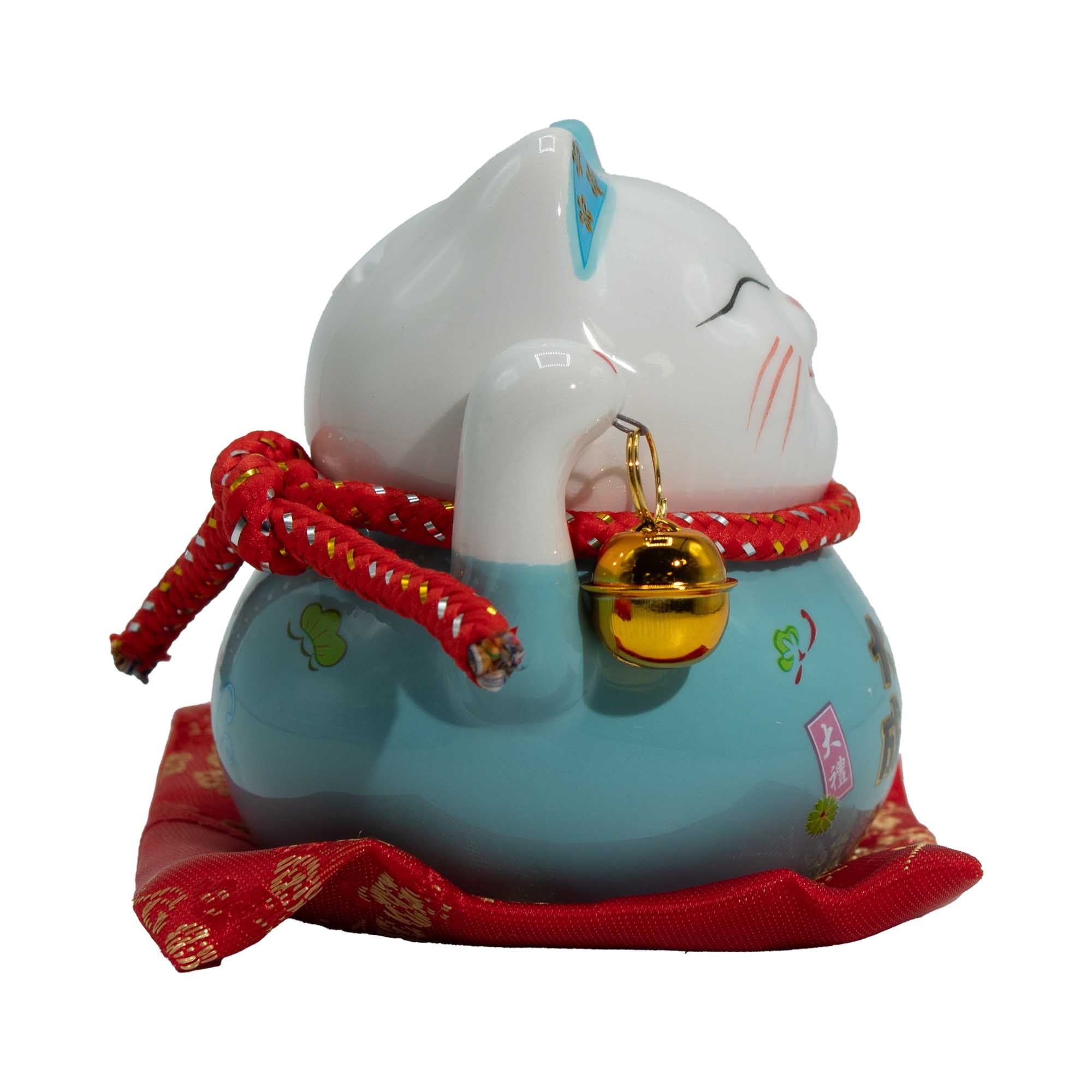 Blue Ceramic Money Cat On Cushion Bank