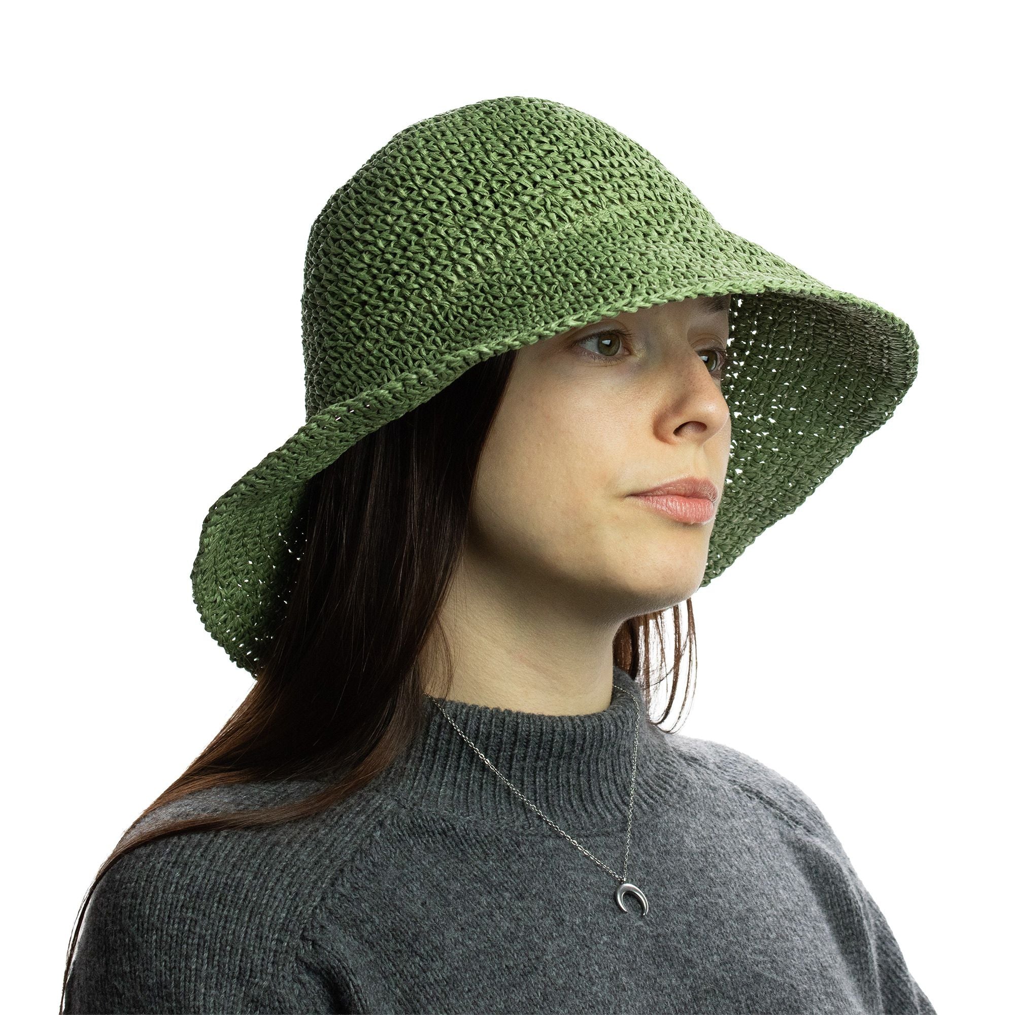 Moss Green Nomad Sari Floppy Straw Sun Hat