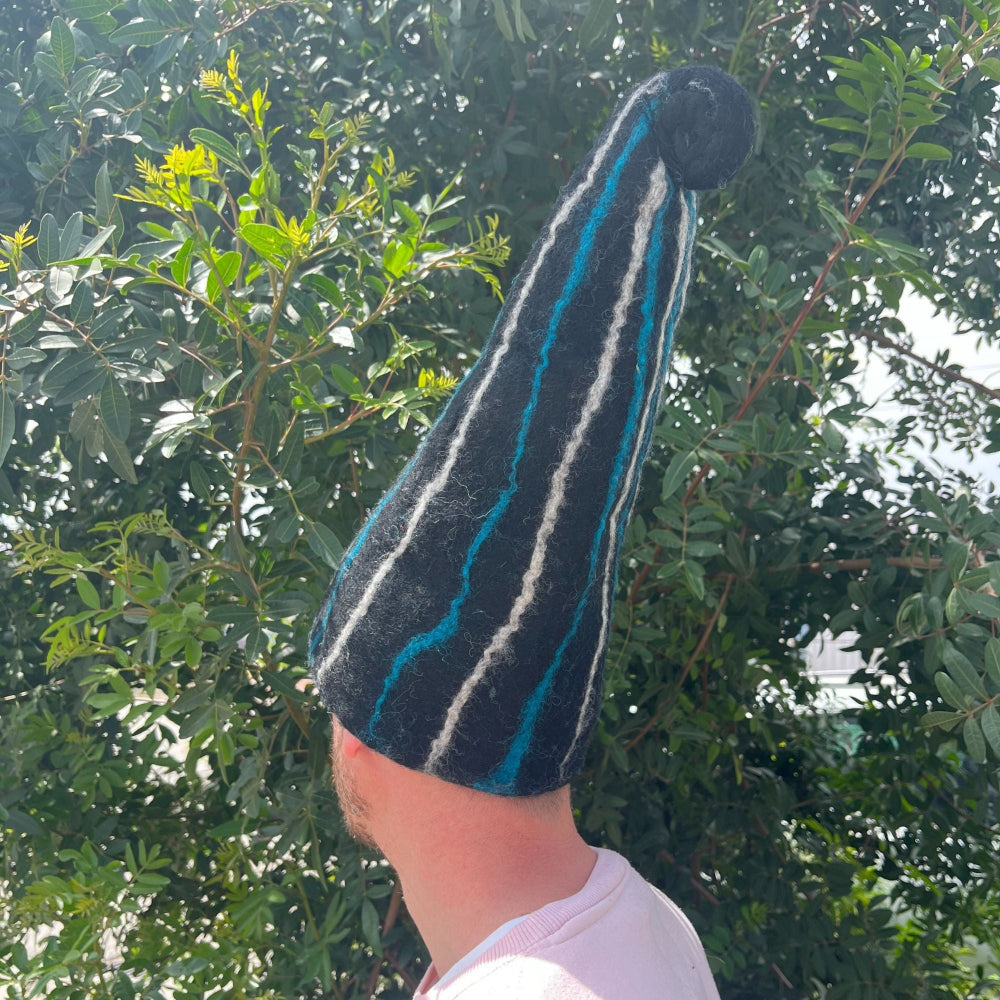 Black Blue Streaks Felted Sauna Wizard Hat