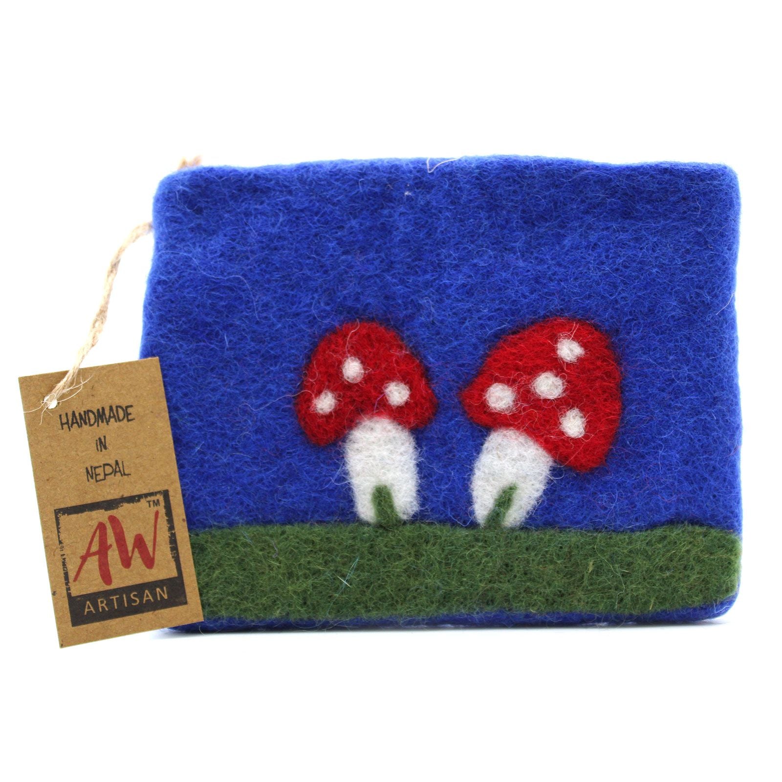 Mystic Mushroom Felt Zipper Pouch | Handmade Wool Pouch from Nepal