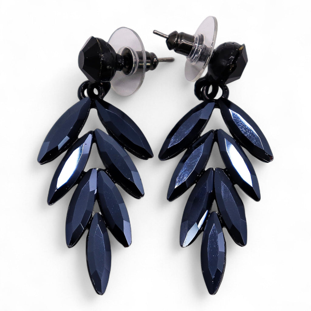 Long Drop Jet Black Vintage Glass Earrings