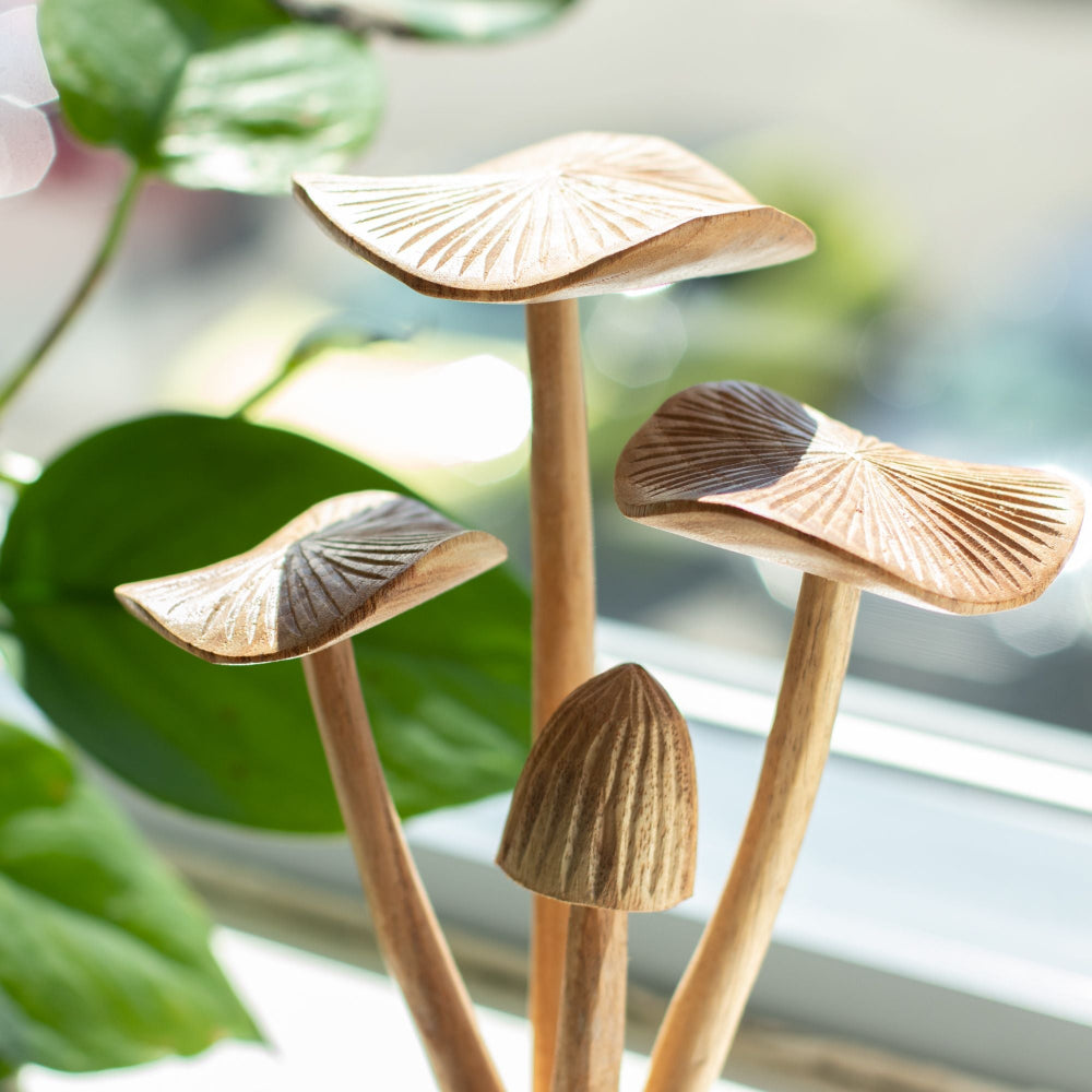 Handmade Parasite Wood Carving — Mushroom Cluster
