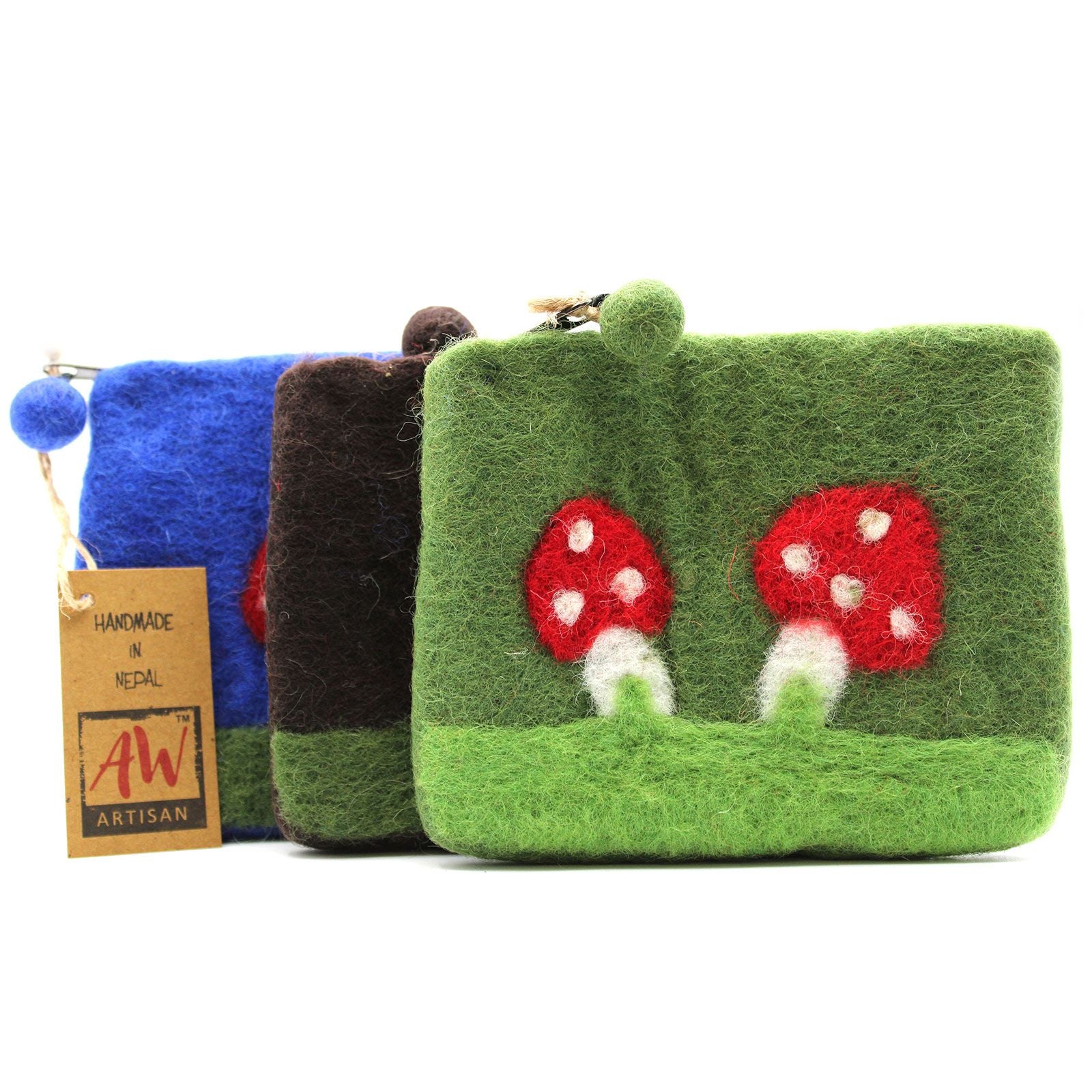 Mystic Mushroom Felt Zipper Pouch | Handmade Wool Pouch from Nepal