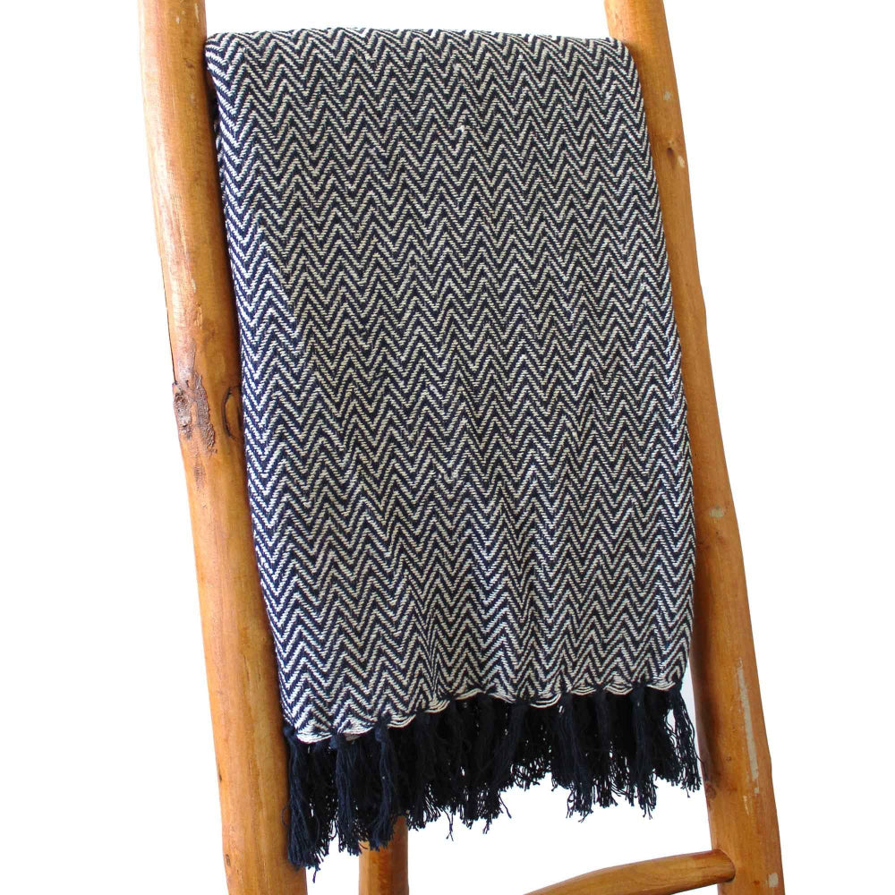Navy Zigzag Boho Comfort Throw