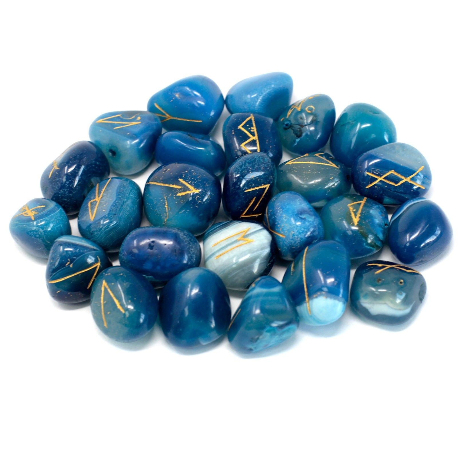 Blue Onyx Runes Stone Set in Pouch