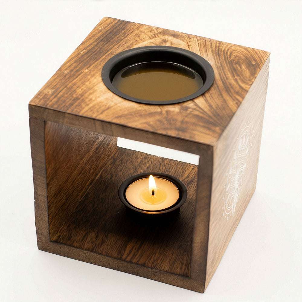 Moon Goddess Large Square Mango Wood Oil Burner