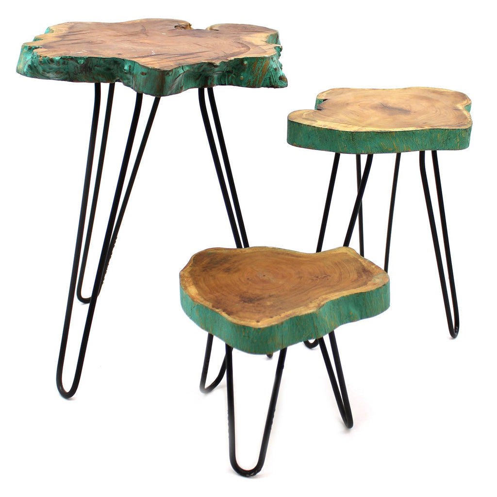 Greenwash Set of 3 Gamal Wood Plant Stands