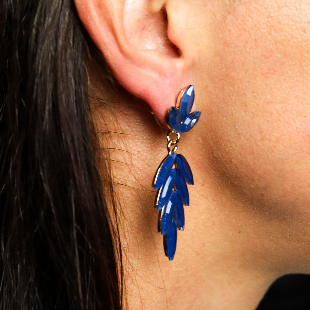 Long Drop Royal Blue Vintage Glass Earrings