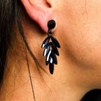 Long Drop Jet Black Vintage Glass Earrings