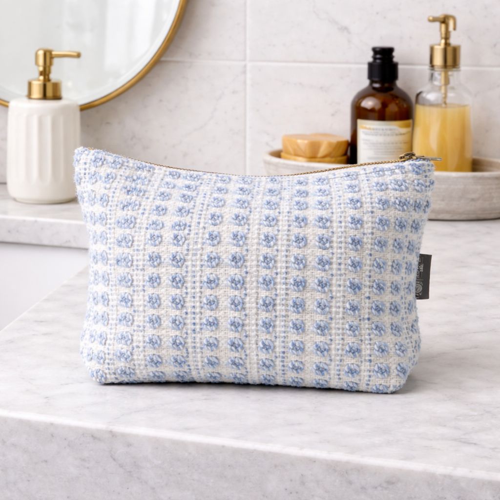 Indigo Echo Jacquard Toiletry Bag | Handmade Indian Cotton