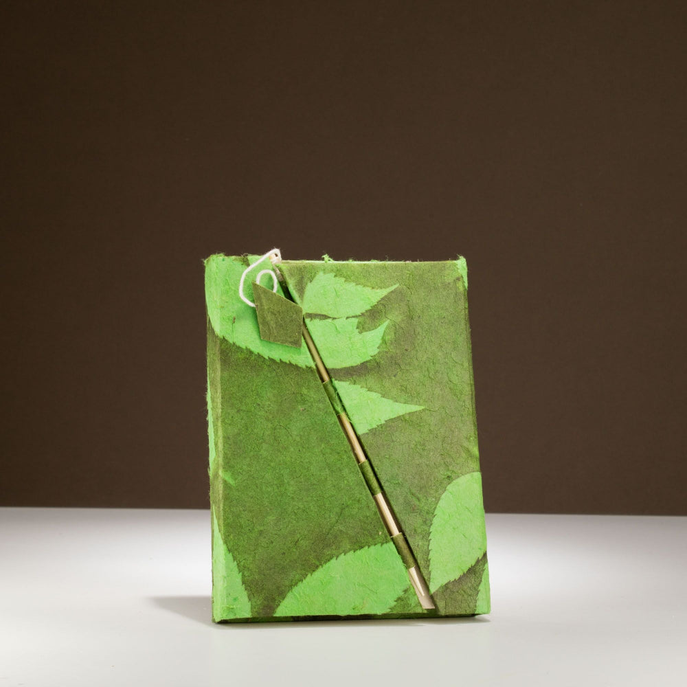 Lokta Moss Green Bold Floral Bamboo Lock Notebook  Medium