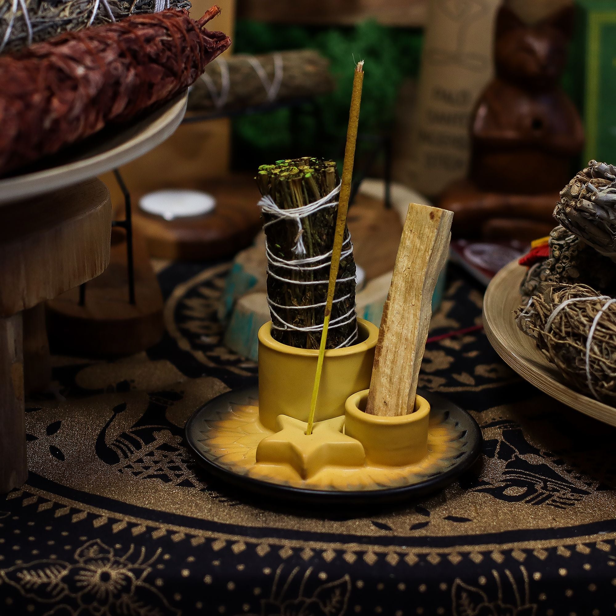 Mandala Sand & Grey Palo Santo Stick & Smudge Holder
