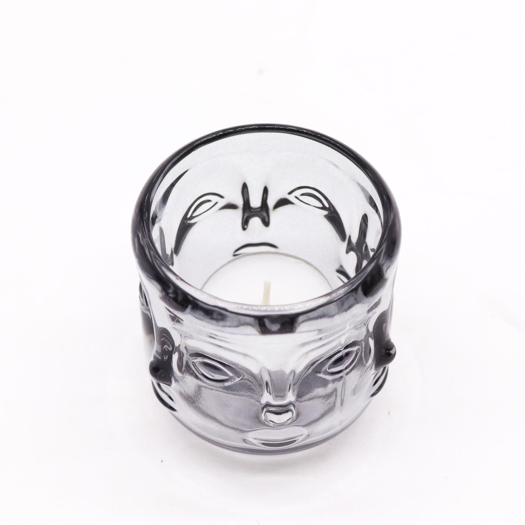 Midnight Grey Buddha Faces Candle Jar