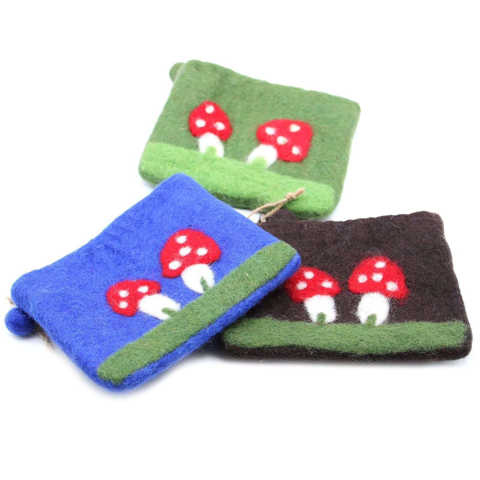 Mystic Mushroom Felt Zipper Pouch | Handmade Wool Pouch from Nepal