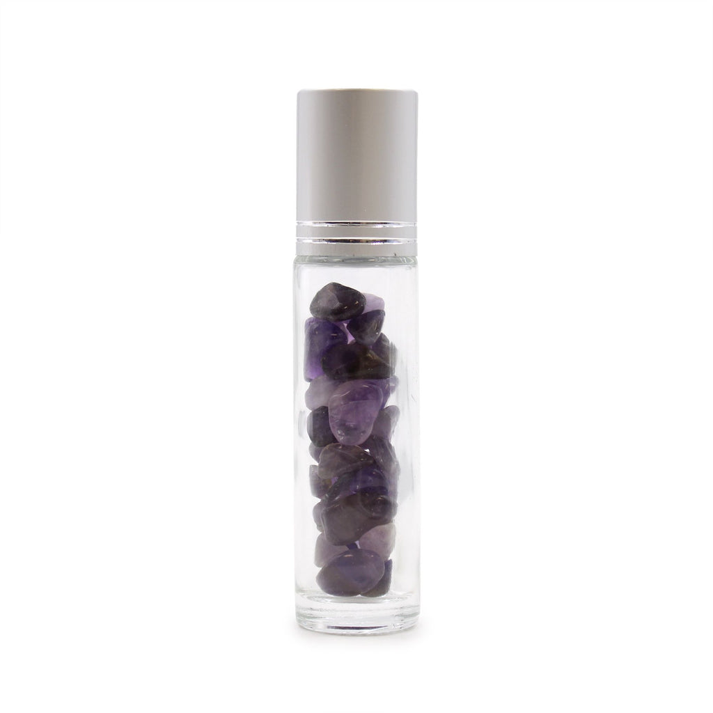 Amethyst Gemstone Essential Oil Roller Bottle  Silver Cap