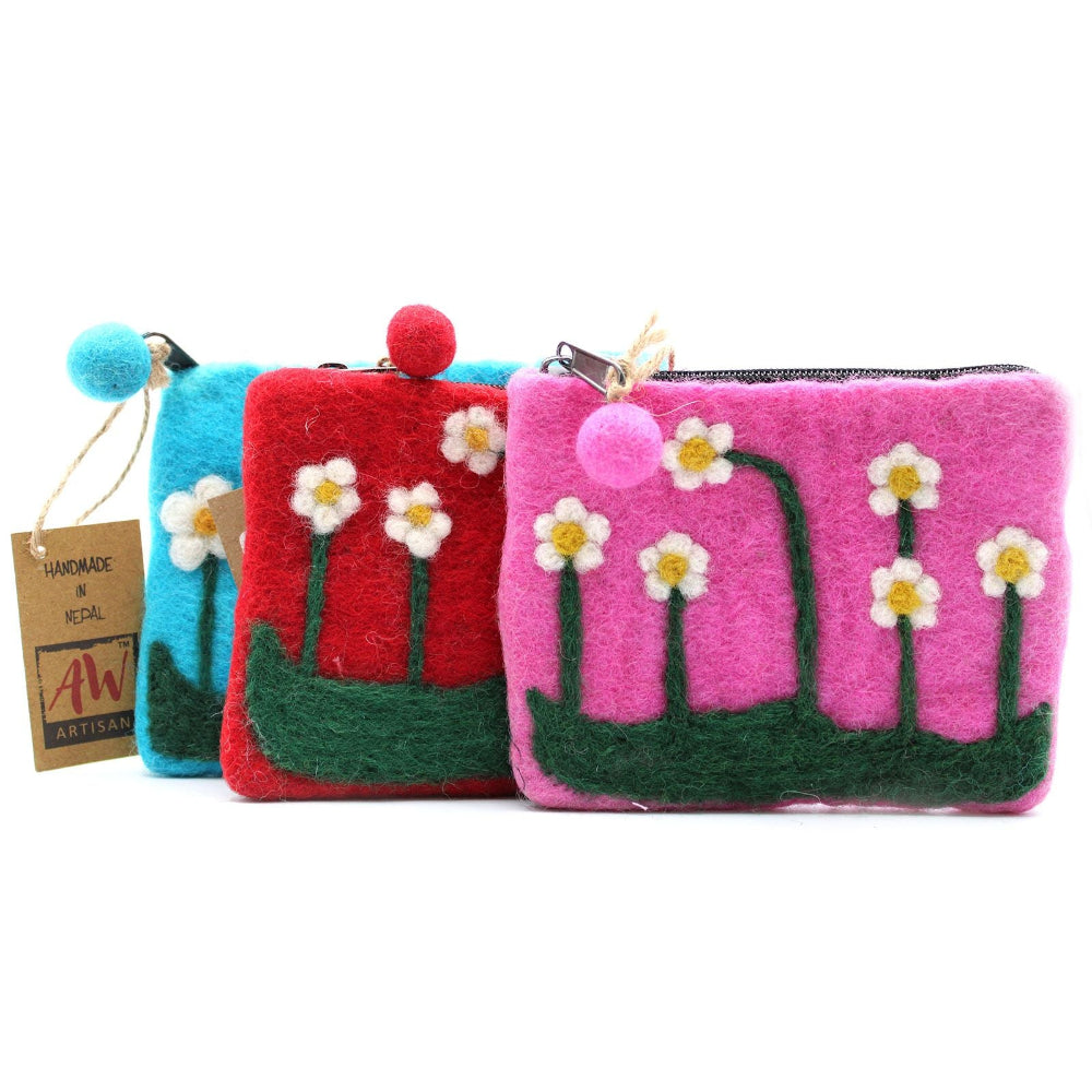 Flower Garden Natural Felt Zipper Pouch (asst)