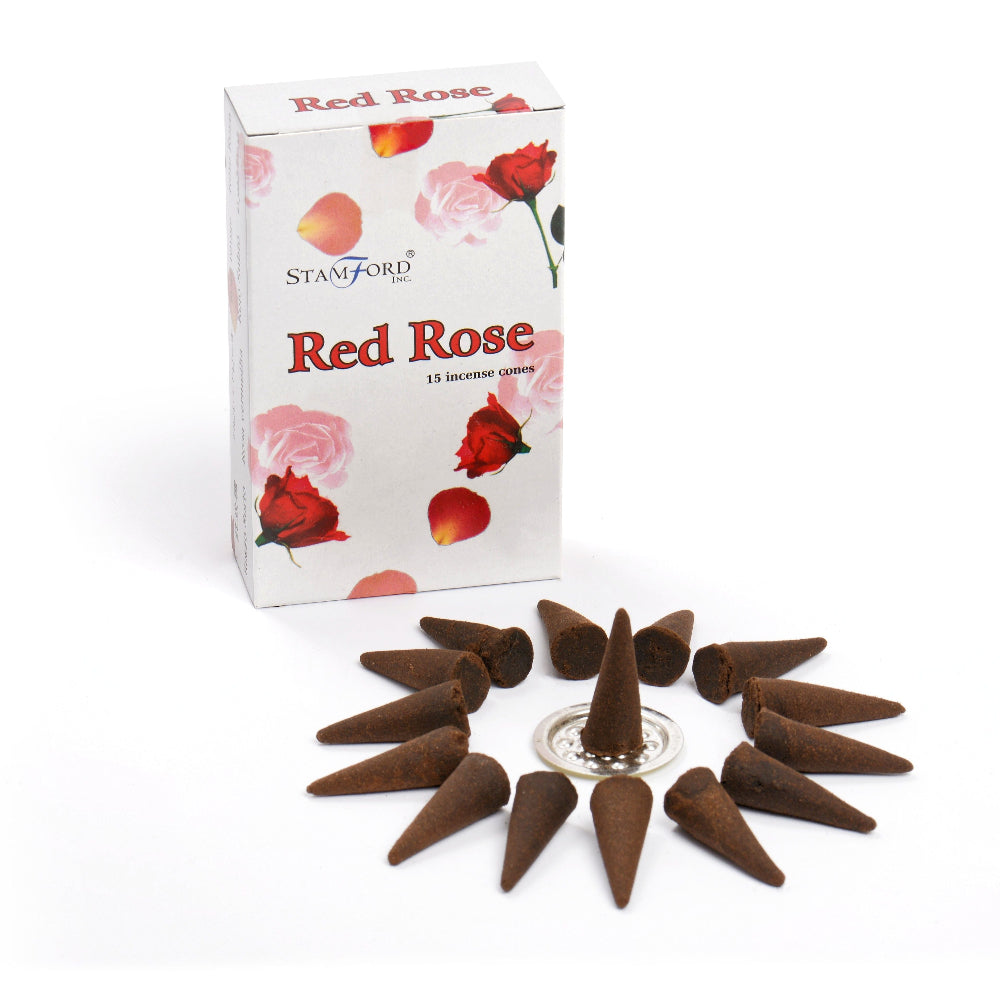 Red Rose Incense Cones | Stamford Premium | Pack of 15