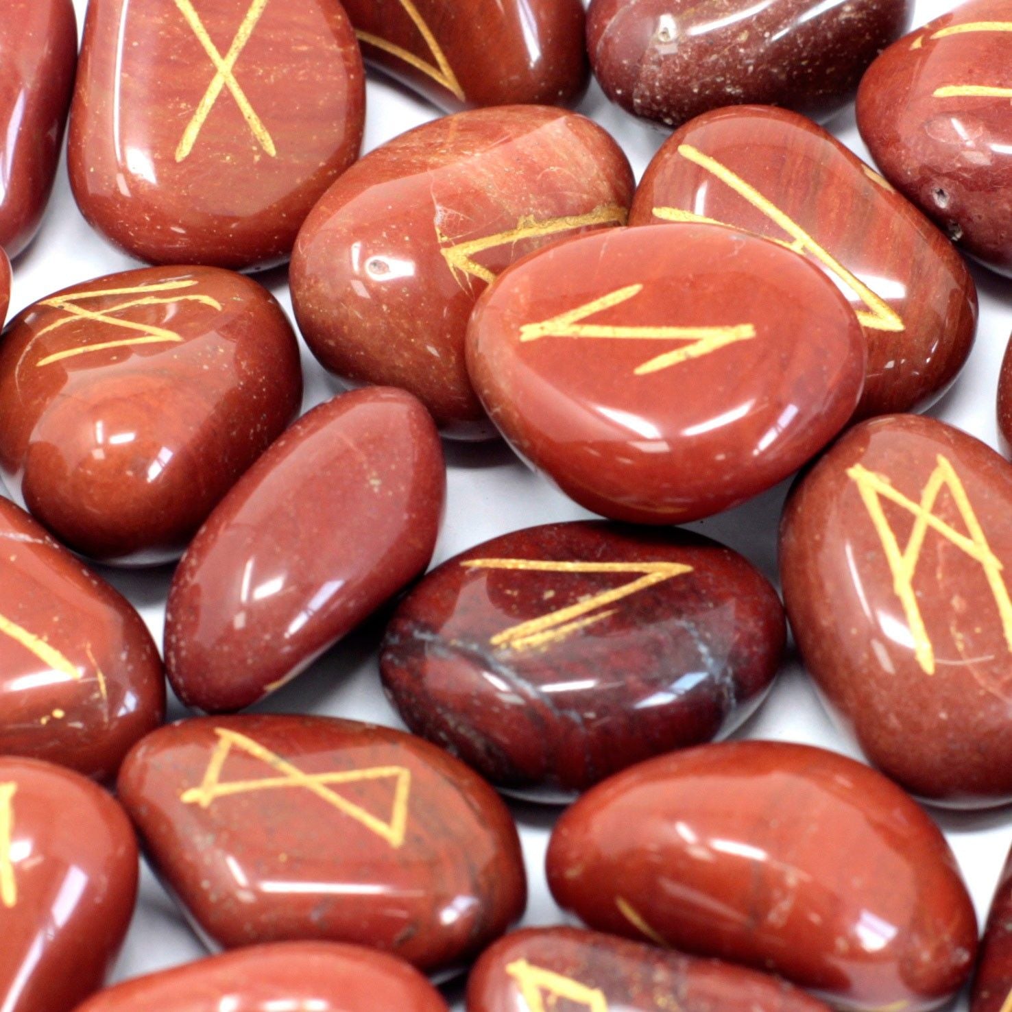 Red Jasper Runes Stone Set in Pouch
