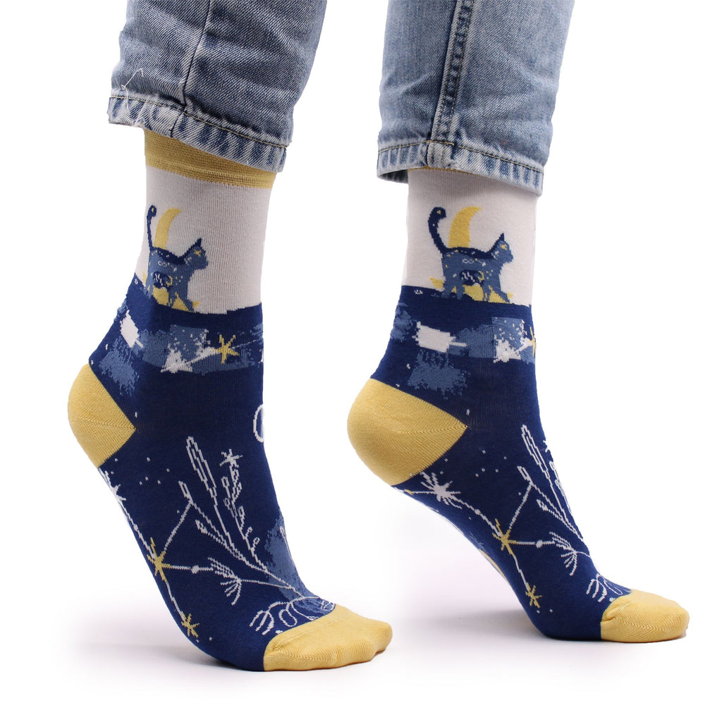 Midnight Cat Hop Hare Bamboo Socks S/M