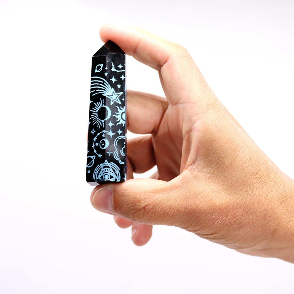 Mystic Story Sky Blue Black Obsidian Point