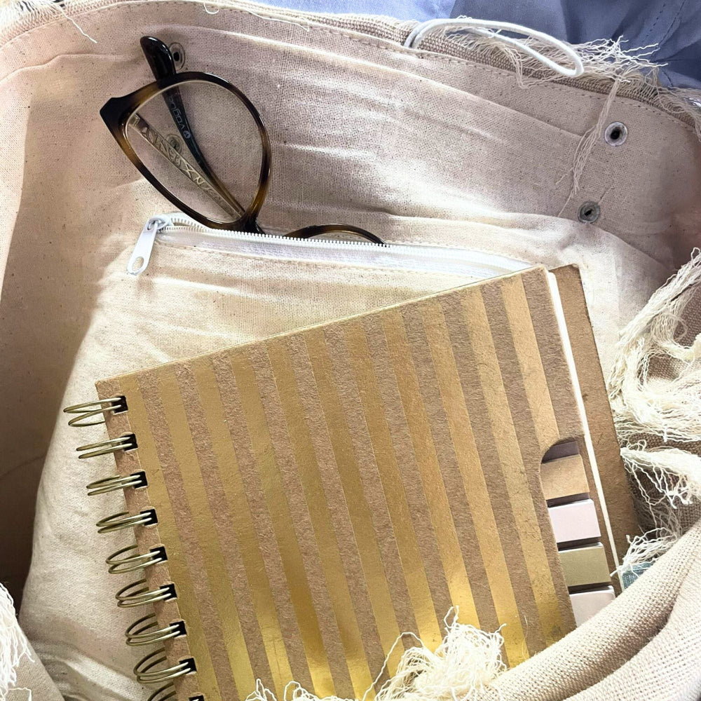 Flower of Life Natural Tote Bag Leather Handle