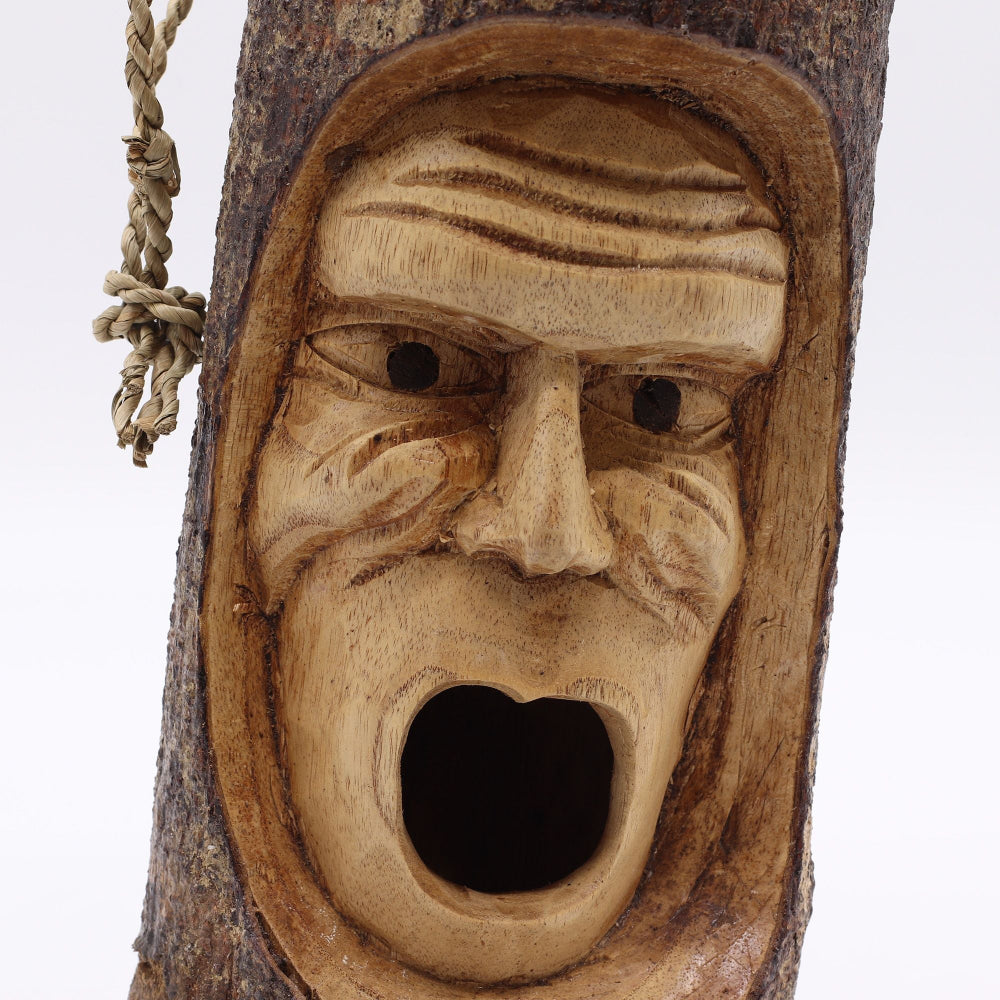 Grumpy Old Man Tree Trunk Face Bird House