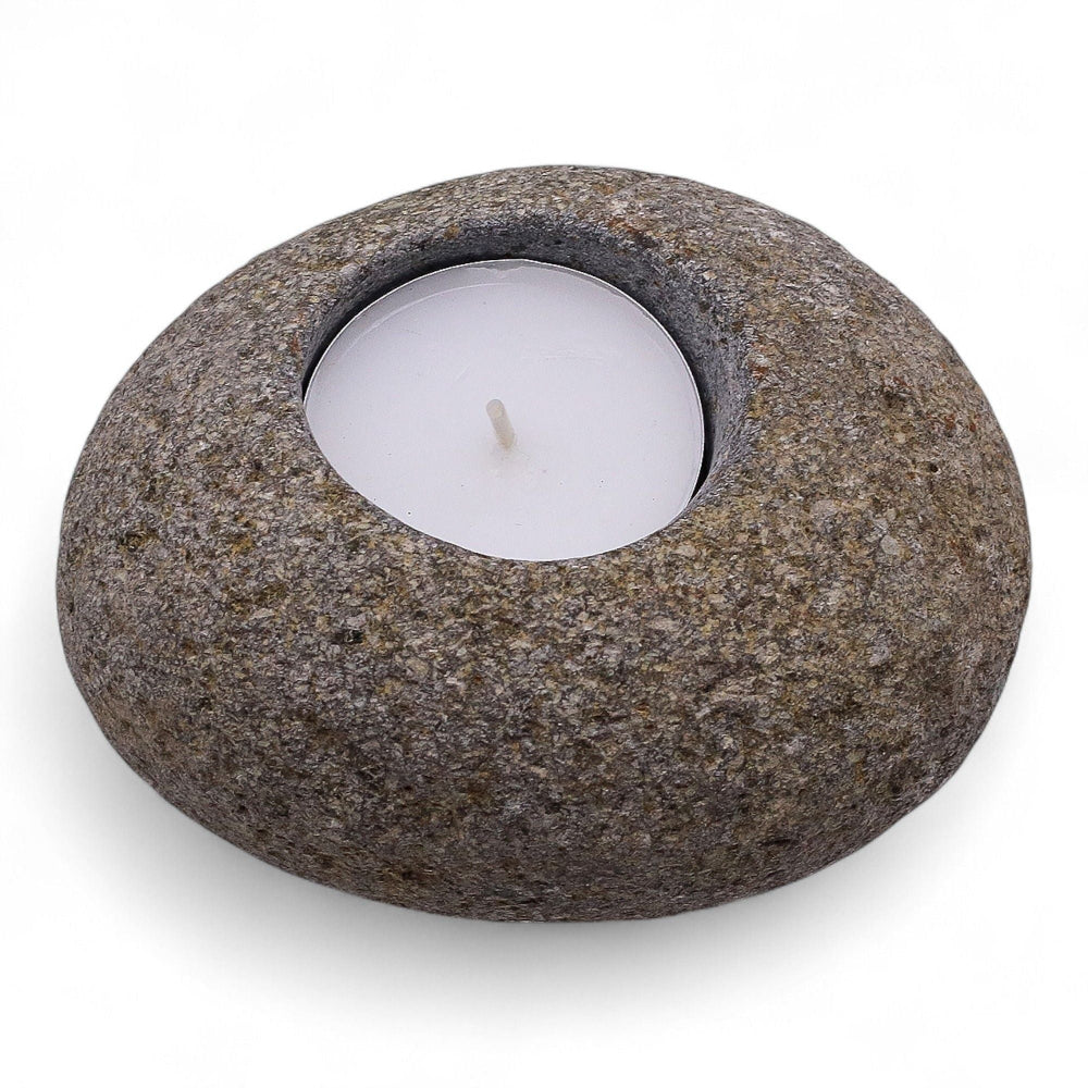Single Nightlight Natural Riverstone Candle Holder