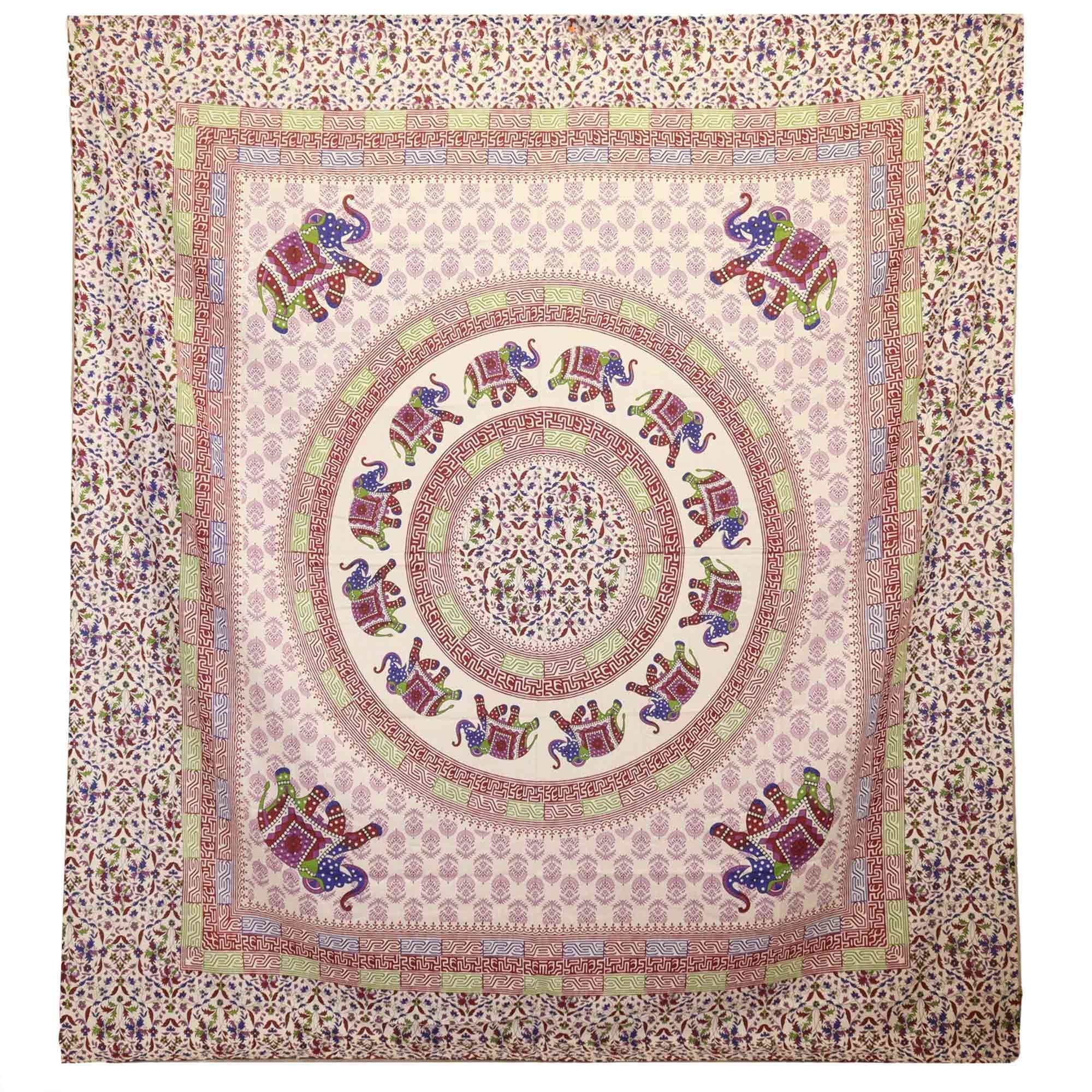 Elephant Mandala Purple/Blue on Cream Wall Hanging / Spread