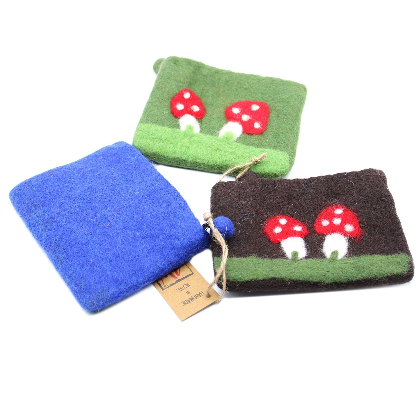 Mystic Mushroom Felt Zipper Pouch | Handmade Wool Pouch from Nepal
