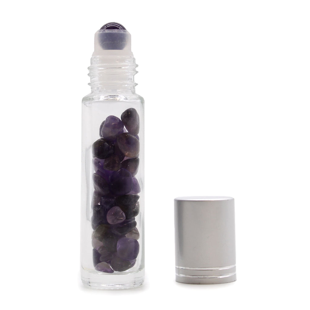 Amethyst Gemstone Essential Oil Roller Bottle  Silver Cap